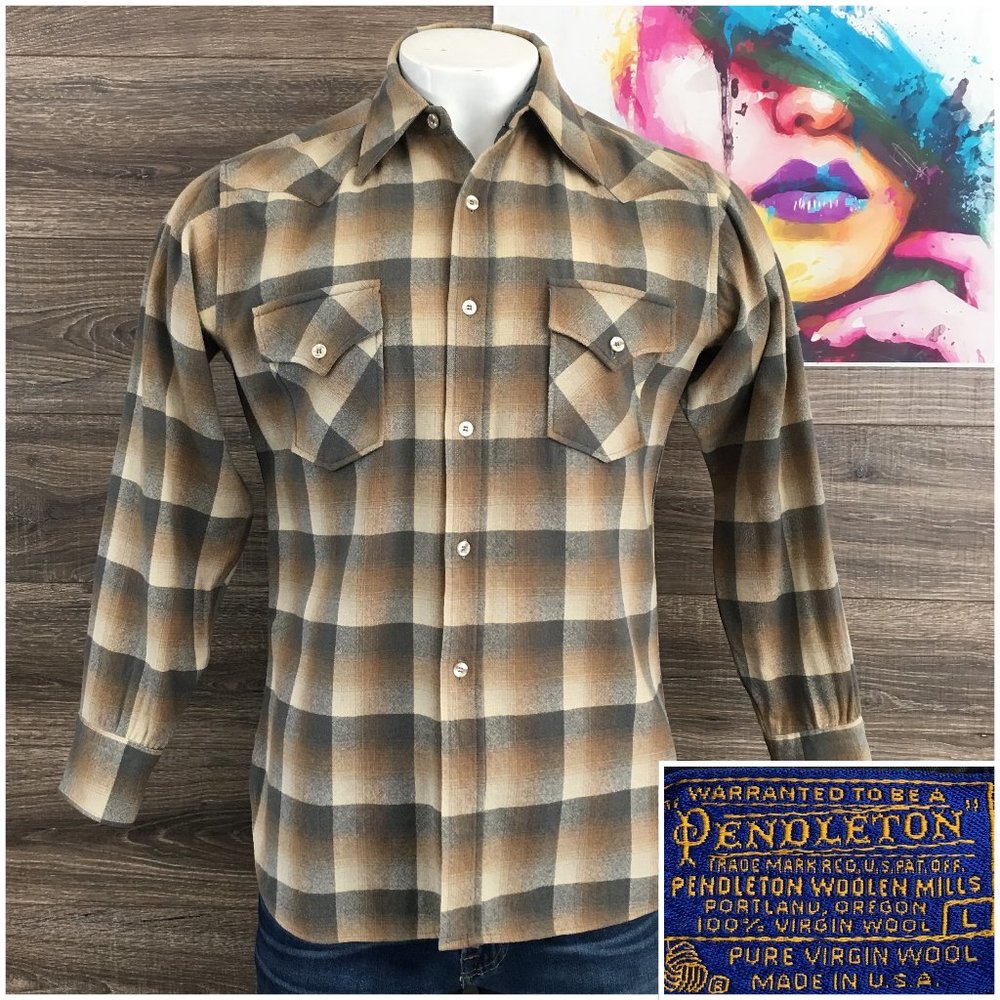 Vintage Pendleton Jack Shirt Long Sleeve Button Front Mens Size L Wool Overshirt